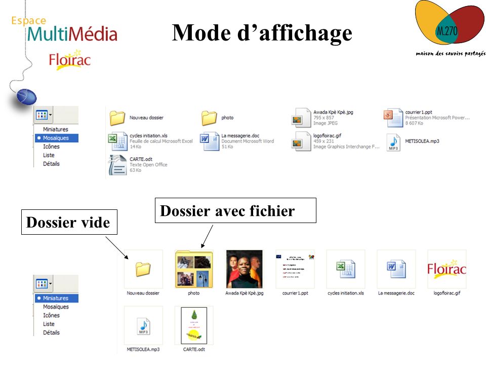 Mode d’affichage Dossier avec fichier Dossier vide