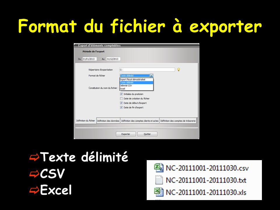 Format du fichier à exporter