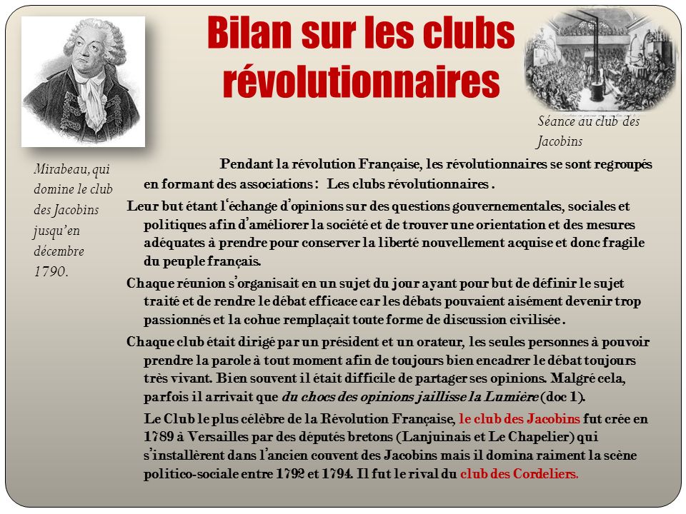 Bilan sur les clubs révolutionnaires