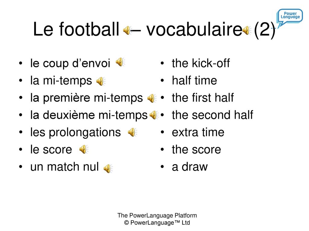 Le football – vocabulaire (2)