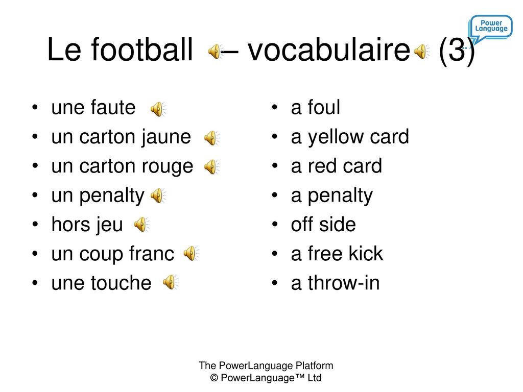 Le football – vocabulaire (3)