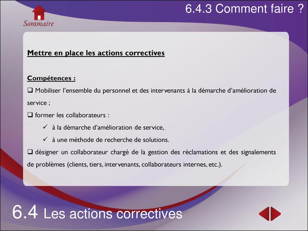 6.4 Les actions correctives
