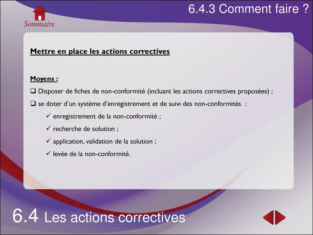 6.4 Les actions correctives