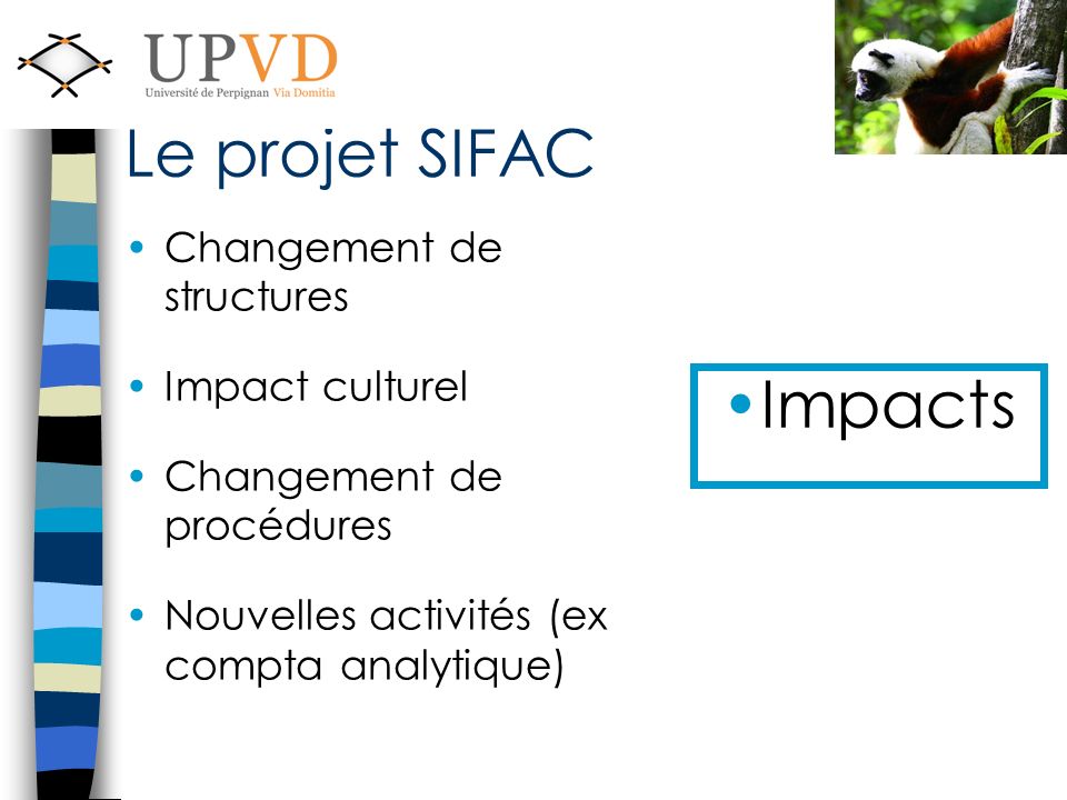 Le projet SIFAC Impacts Changement de structures Impact culturel