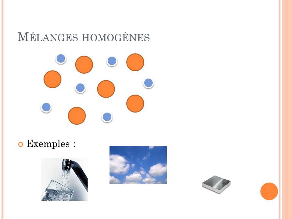 Mélanges homogènes Exemples :