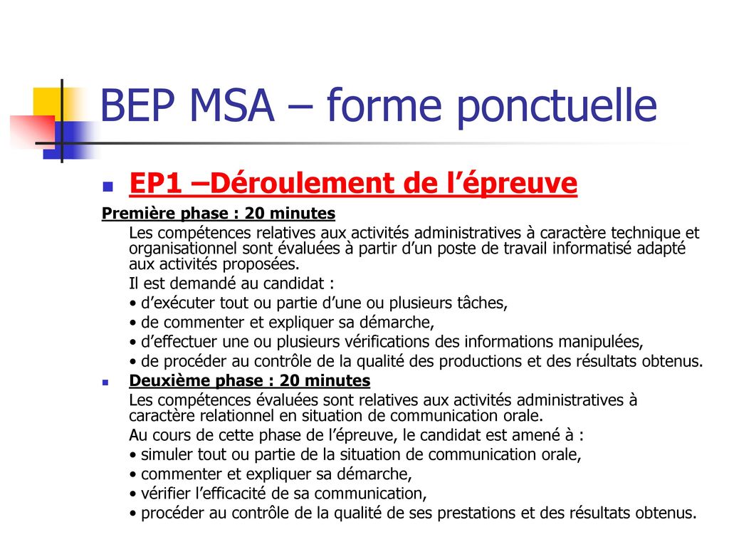BEP MSA – forme ponctuelle