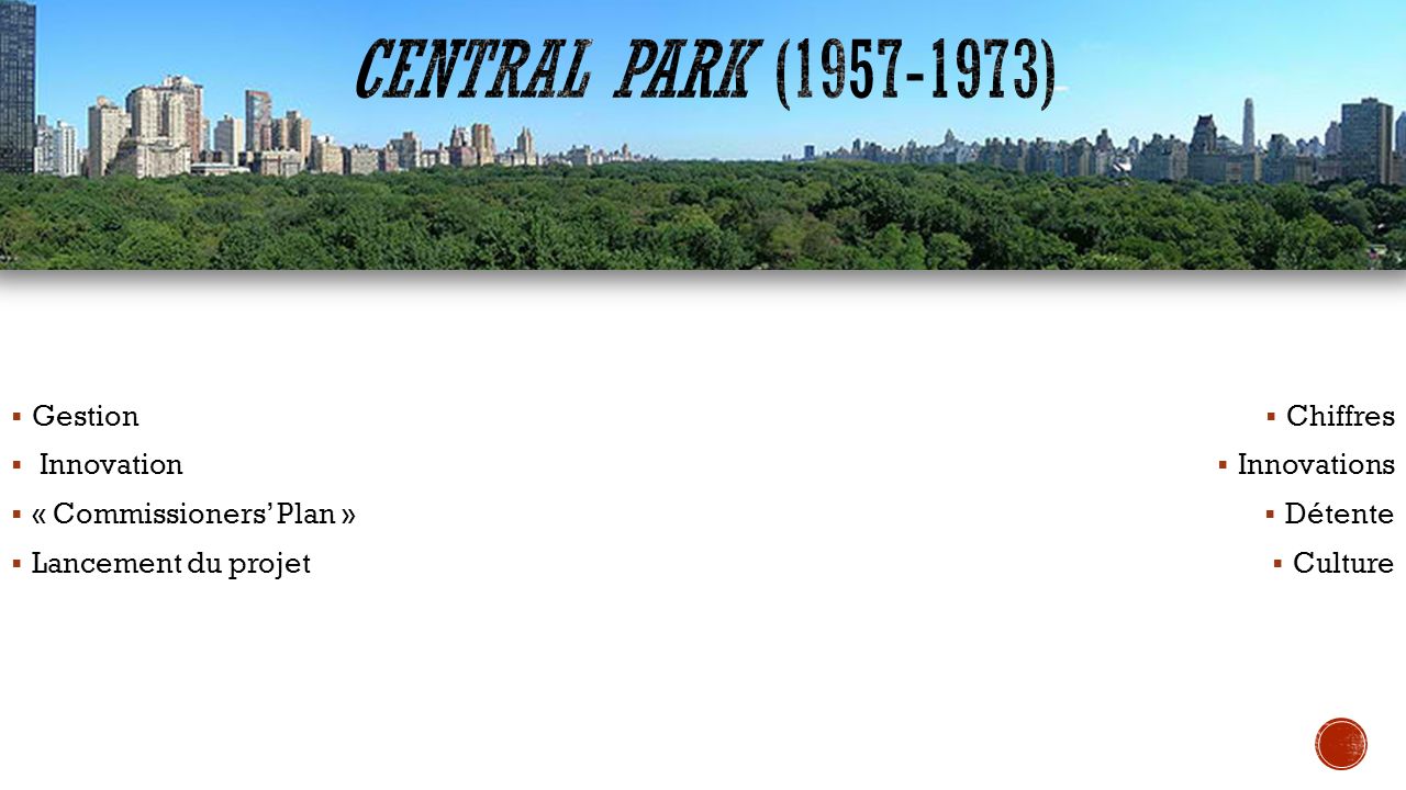 Central Park ( ) Gestion Innovation « Commissioners’ Plan »