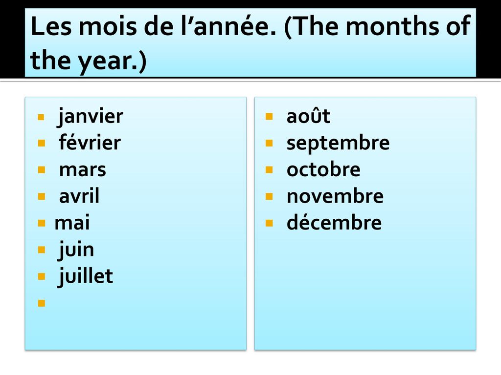 Les mois de l’année. (The months of the year.)