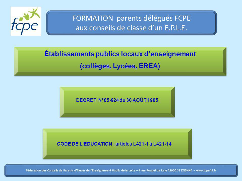 FORMATION parents délégués FCPE aux conseils de classe d’un E.P.L.E.
