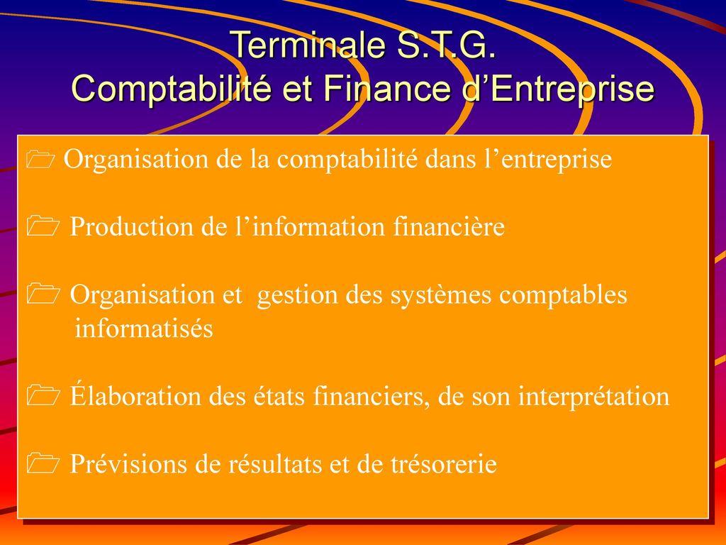 Terminale S.T.G. Comptabilité et Finance d’Entreprise