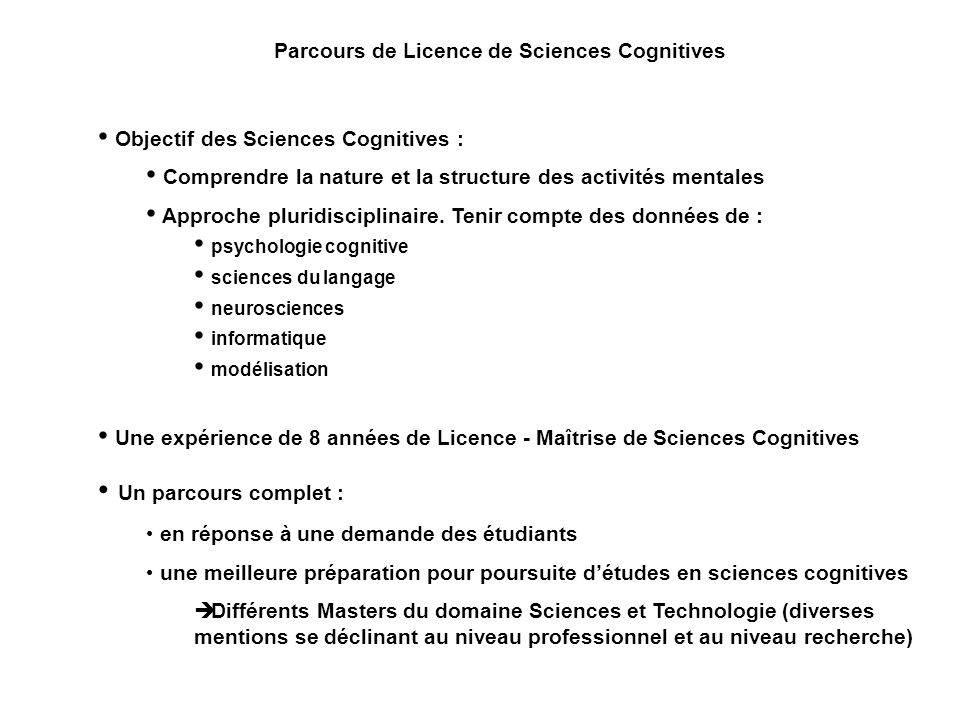 Parcours De Licence De Sciences Cognitives Ppt Telecharger