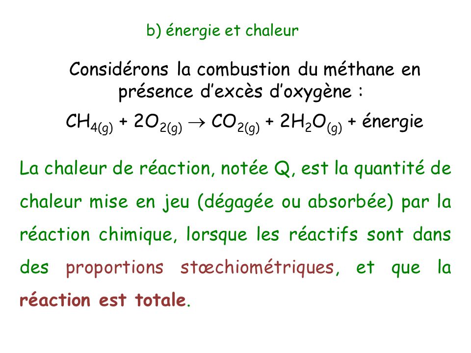 Considérons la combustion du méthane en présence d’excès d’oxygène :