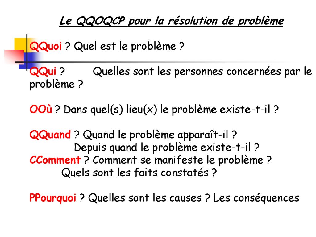 Le QQOQCP pour la résolution de problème