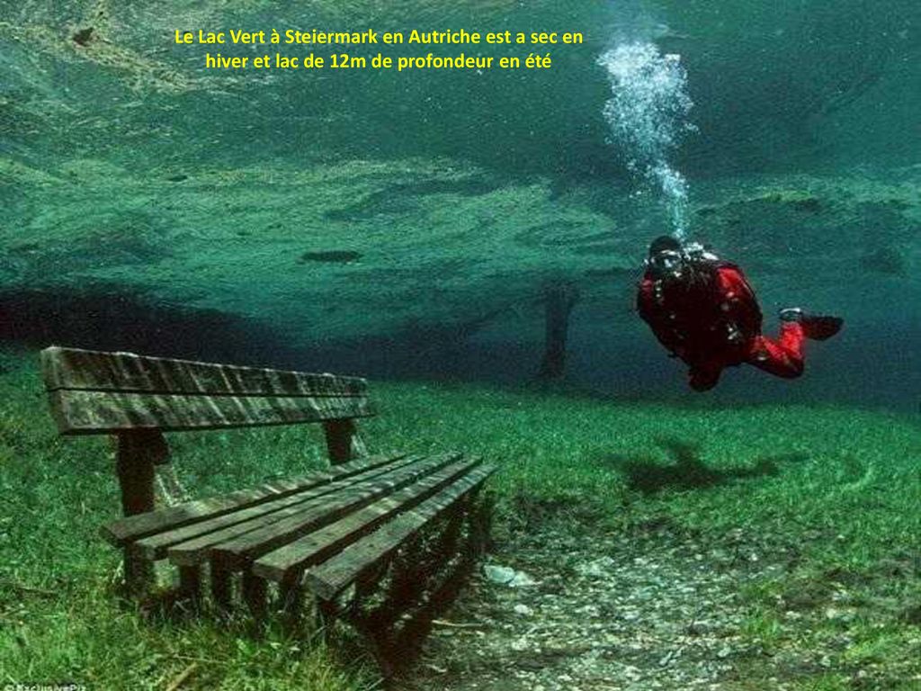Le Lac Vert à Steiermark en Autriche est a sec en hiver et lac de 12m de profondeur en été