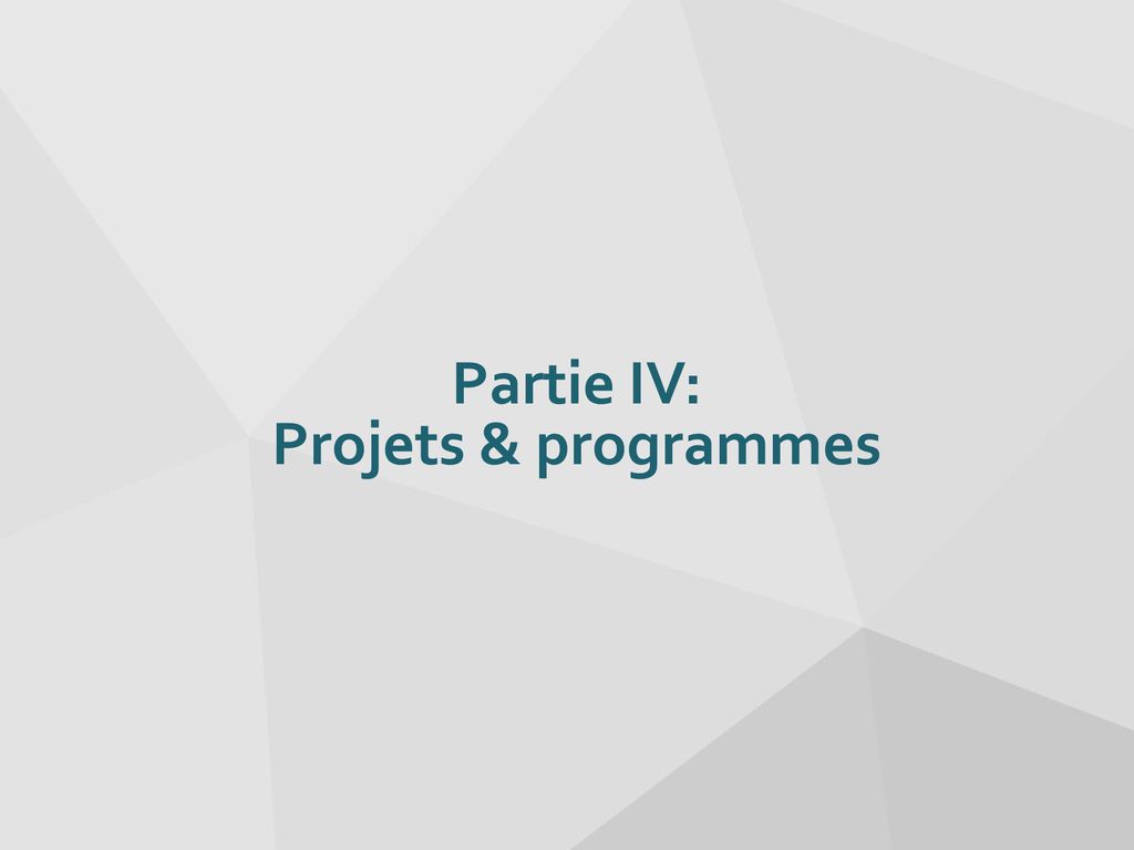 Partie IV: Projets & programmes