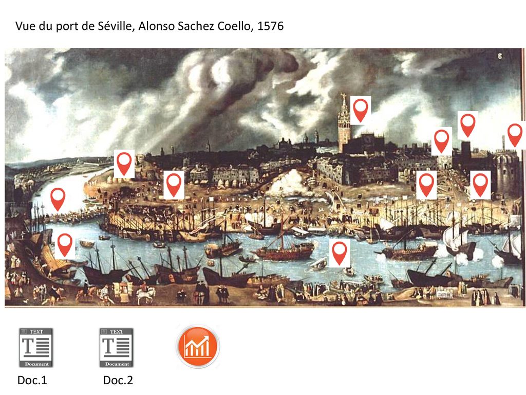 Vue du port de Séville, Alonso Sachez Coello, 1576