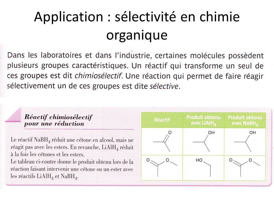 Application : sélectivité en chimie organique
