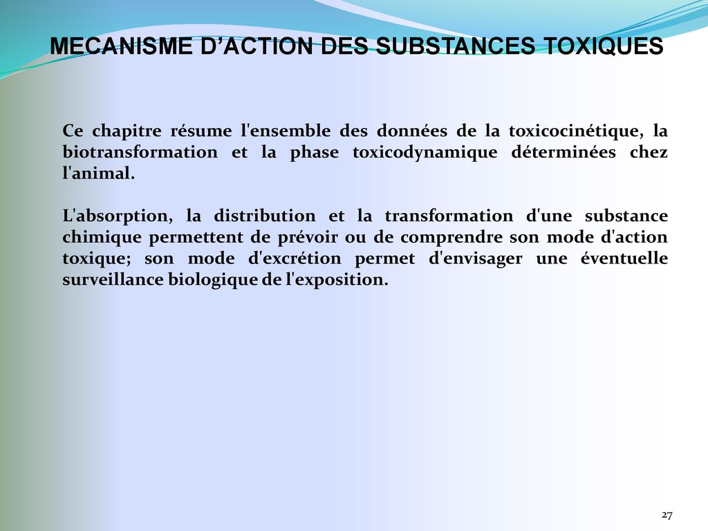 COURS DE TOXICOLOGIE GENERALE: Toxicocinétique, Toxicodynamique - Ppt ...