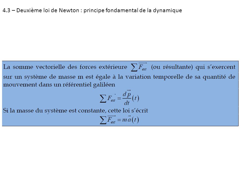 4.3 – Deuxième loi de Newton : principe fondamental de la dynamique