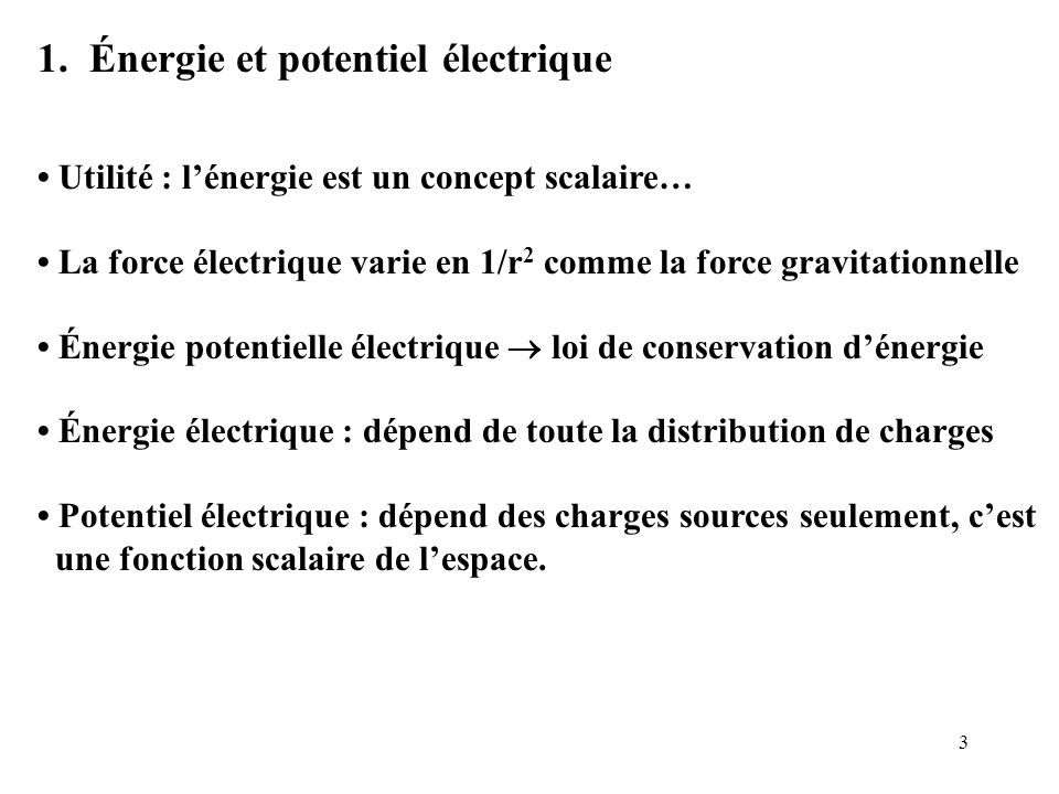 1. Énergie et potentiel électrique