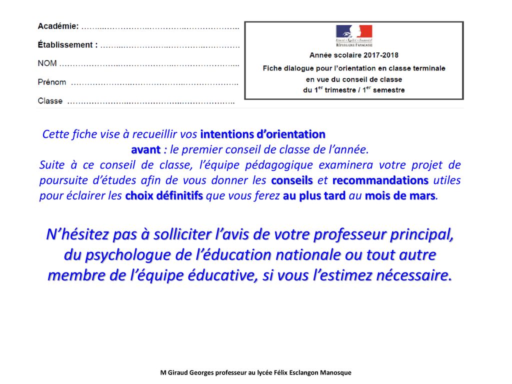 Fiche Dialogue Pour L Orientation Ppt Telecharger