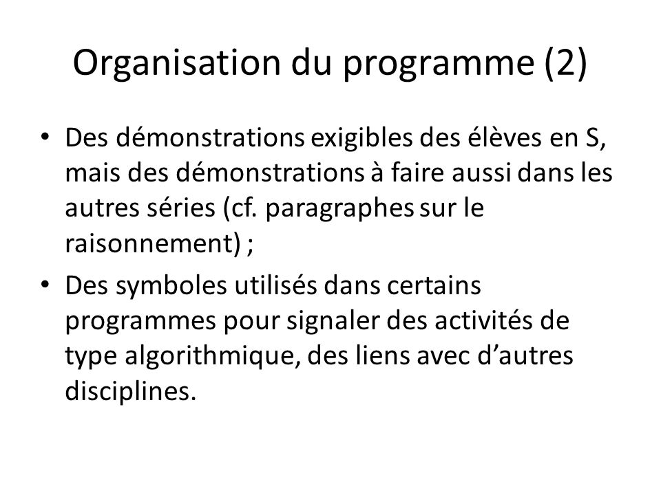 Organisation du programme (2)