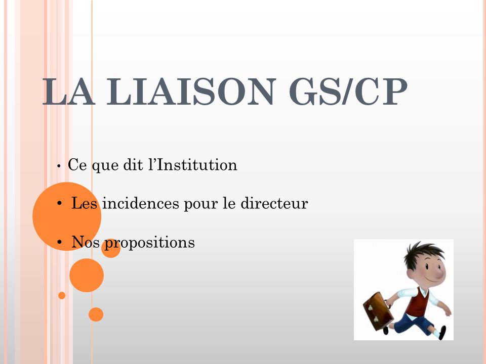 LA LIAISON GS/CP Les incidences pour le directeur Nos propositions
