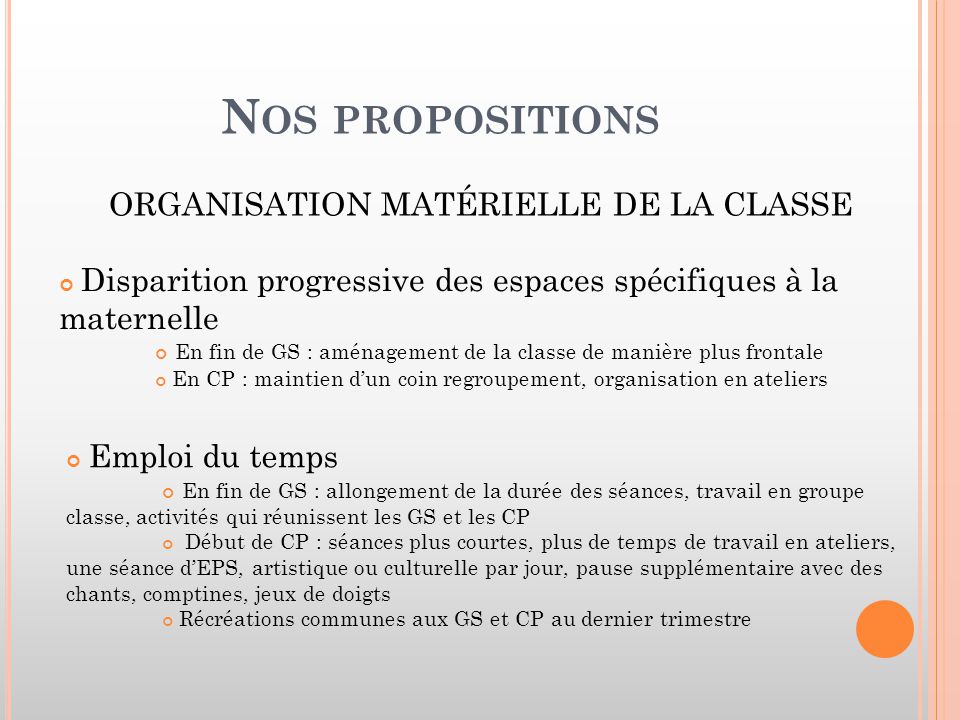 ORGANISATION MATÉRIELLE DE LA CLASSE