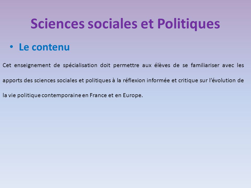 Sciences sociales et Politiques