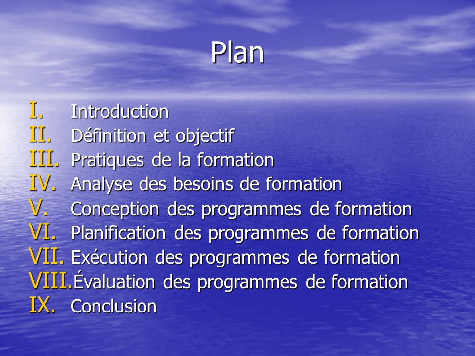 Plan Introduction Définition et objectif Pratiques de la formation