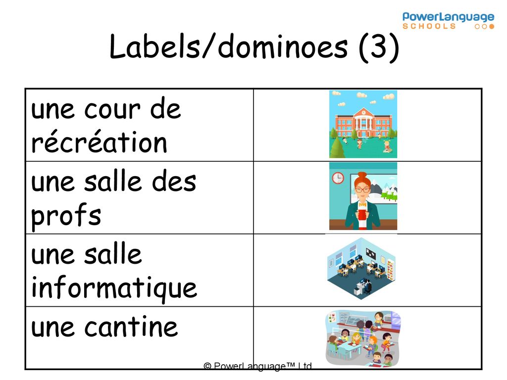 Labels/dominoes (3) une cour de récréation une salle des profs