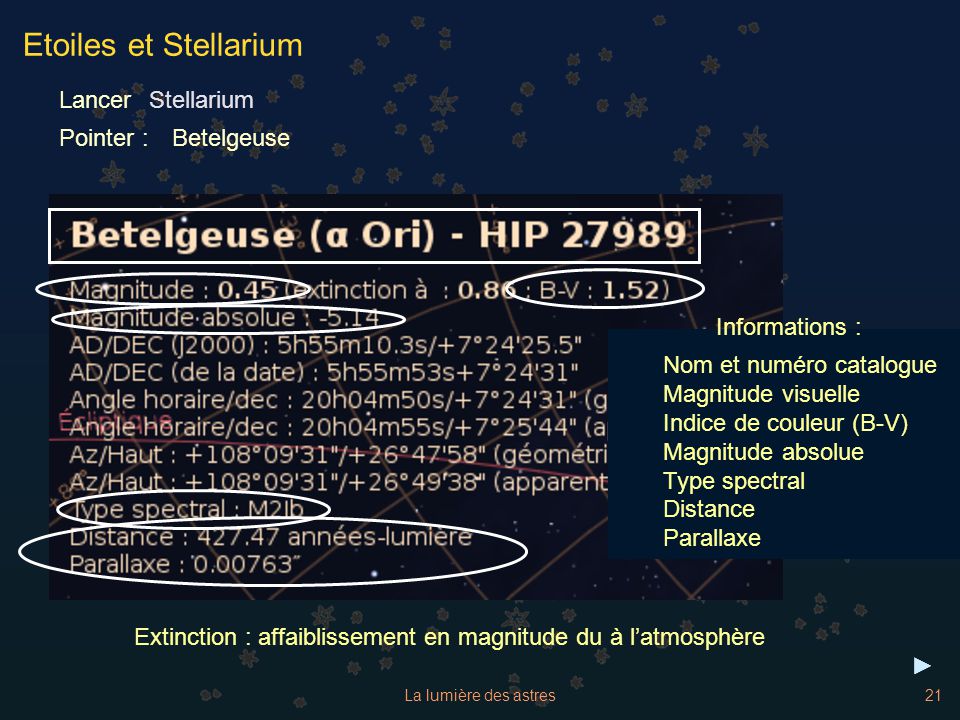 Etoiles et Stellarium Lancer Stellarium Pointer : Betelgeuse