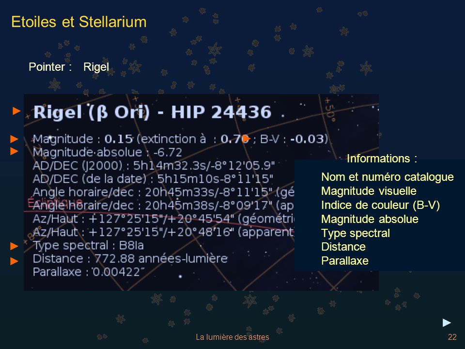 Etoiles et Stellarium Pointer : Rigel ► ► ► ► Informations :