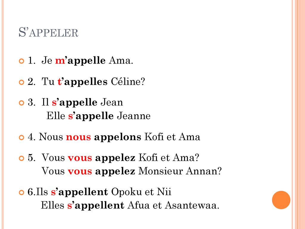 Se présenter (1) – nom, origine, nationalité + verbes : s'appeler