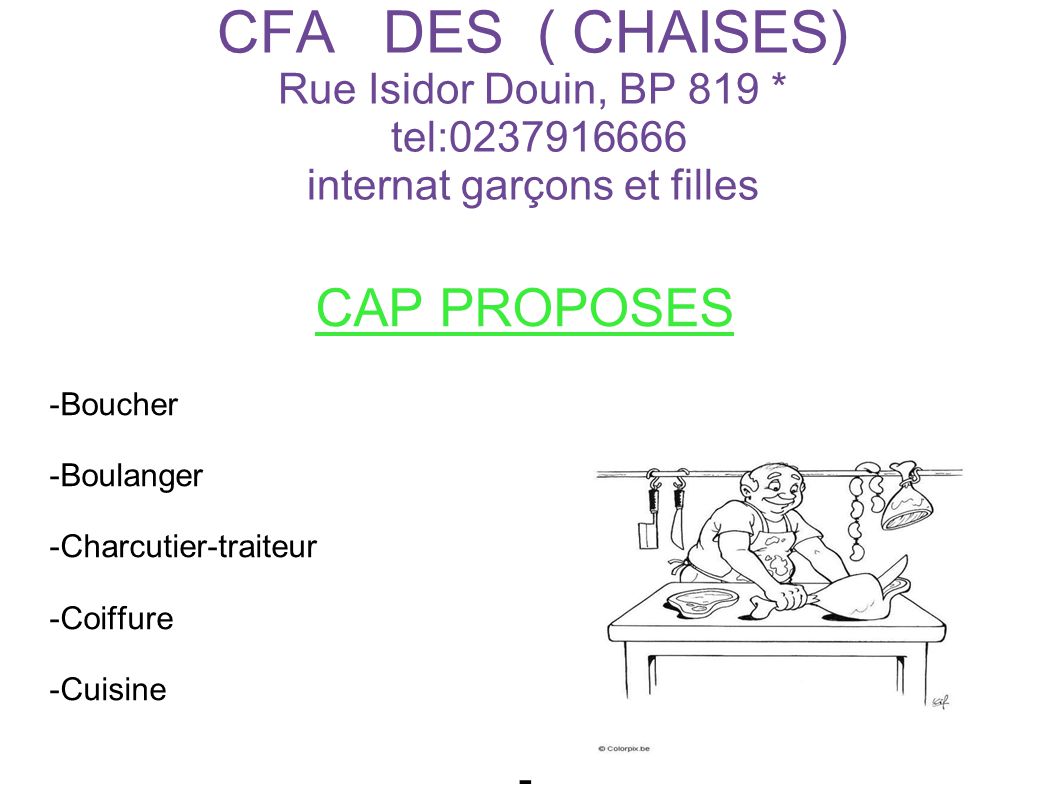 CFA DES ( CHAISES) Rue Isidor Douin, BP 819