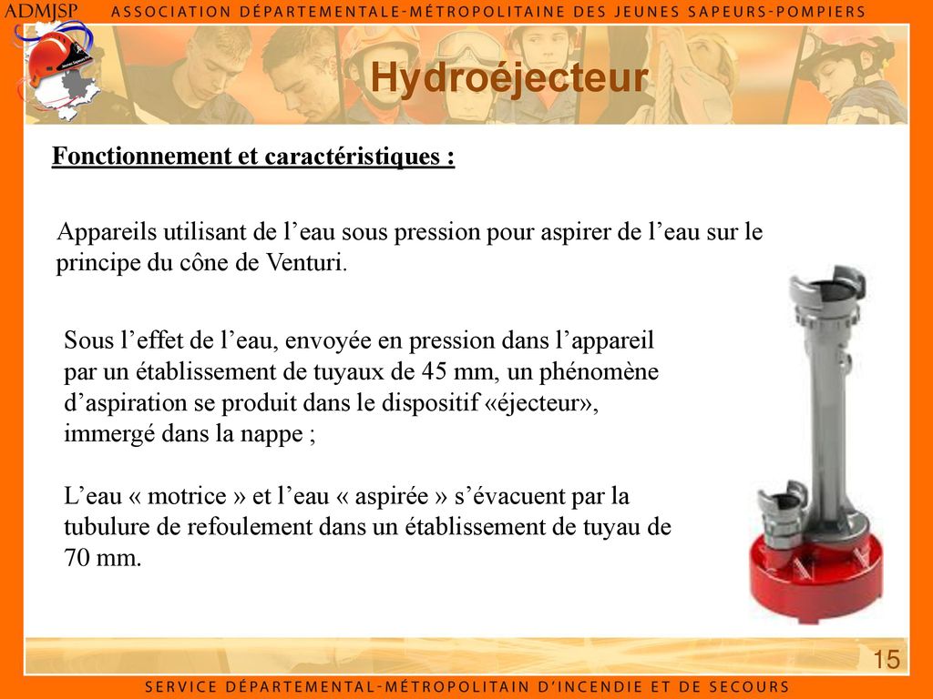 Hydroéjecteur Fonctionnement et caractéristiques :