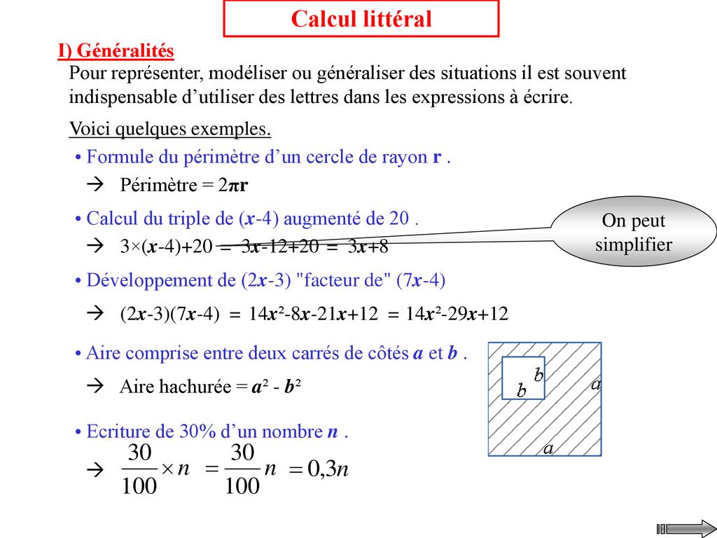 Calcul Littéral I) Généralités - Ppt Télécharger