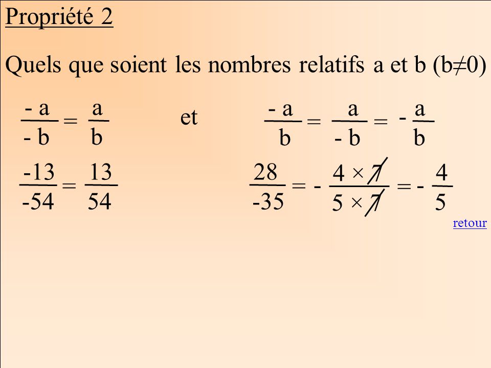 Quels que soient les nombres relatifs a et b (b≠0)