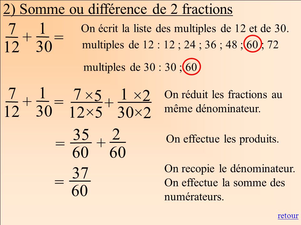 2) Somme ou différence de 2 fractions