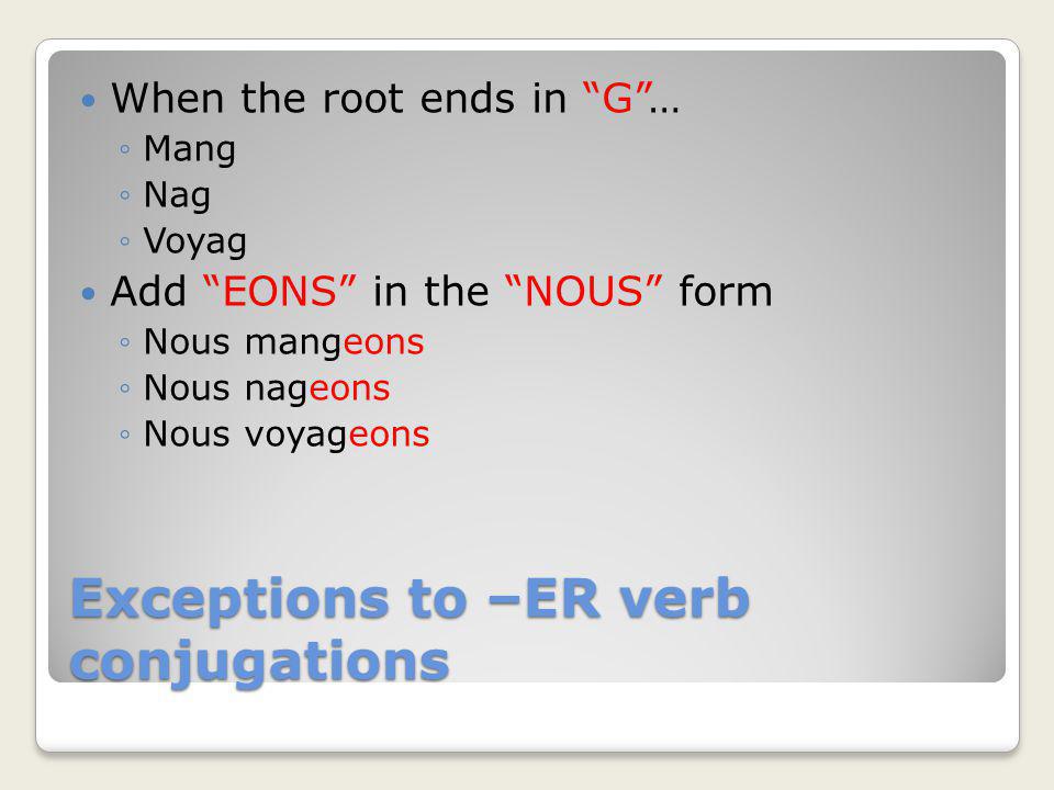 Exceptions to –ER verb conjugations