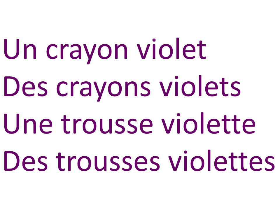 Un crayon violet Des crayons violets Une trousse violette Des trousses violettes