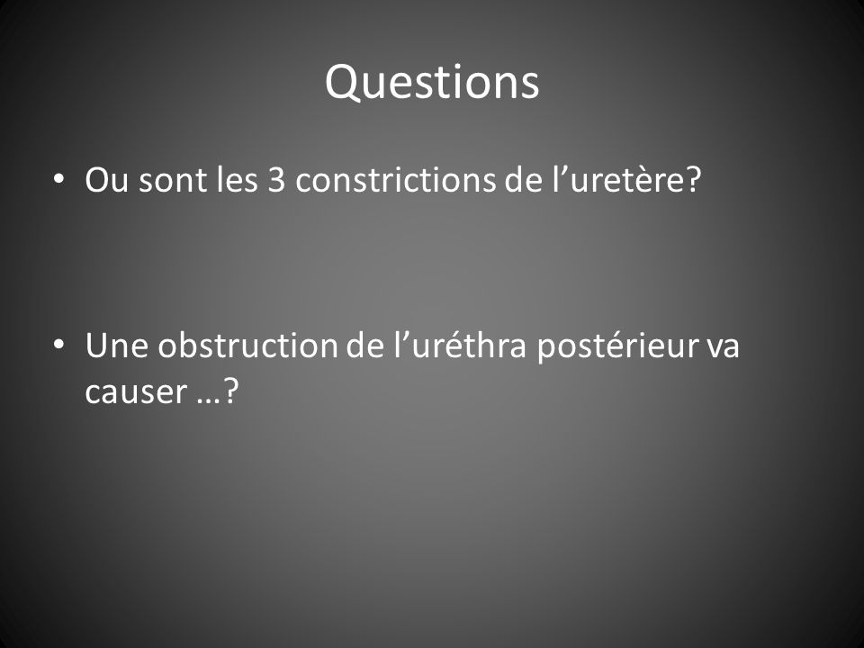 Questions Ou sont les 3 constrictions de l’uretère