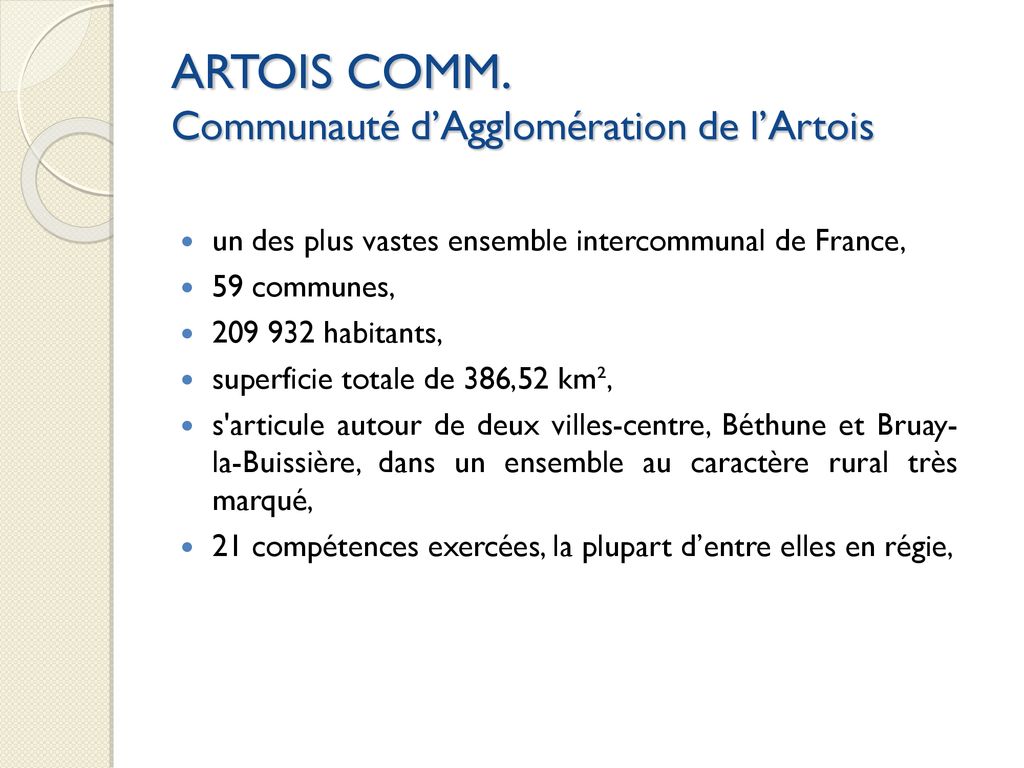 ARTOIS COMM. Communauté D’Agglomération De L’Artois - Ppt Télécharger