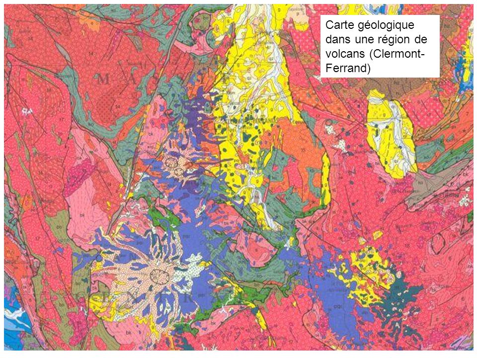 Carte géologique dans une région de volcans (Clermont-Ferrand)