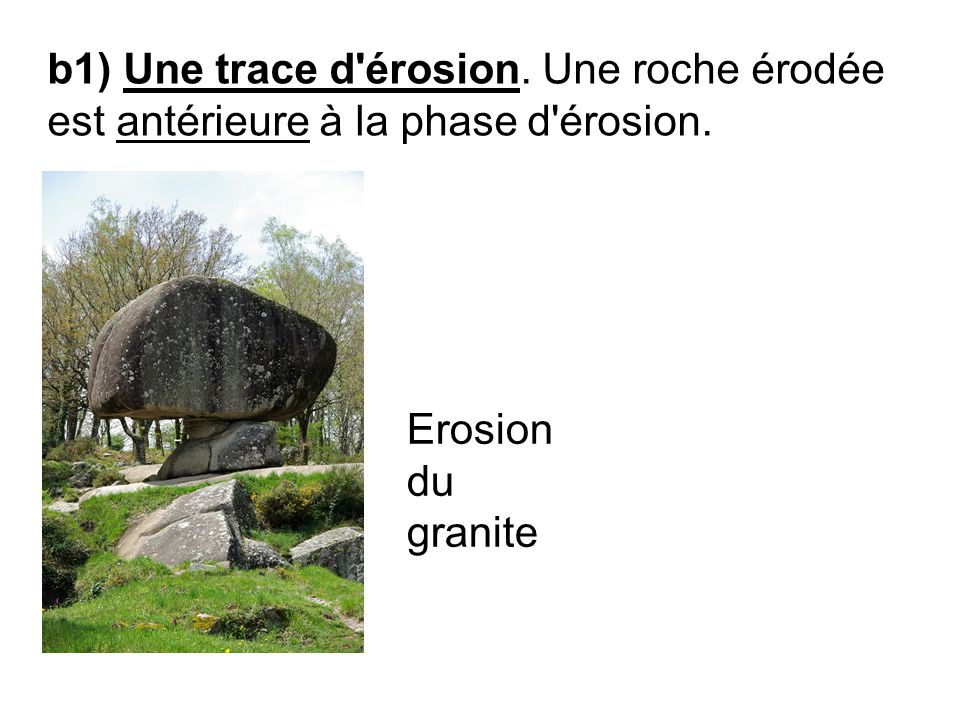 b1) Une trace d érosion. Une roche érodée est antérieure à la phase d érosion.