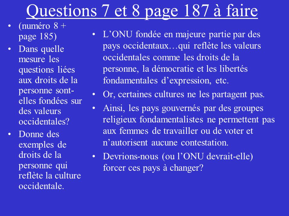 Questions 7 et 8 page 187 à faire