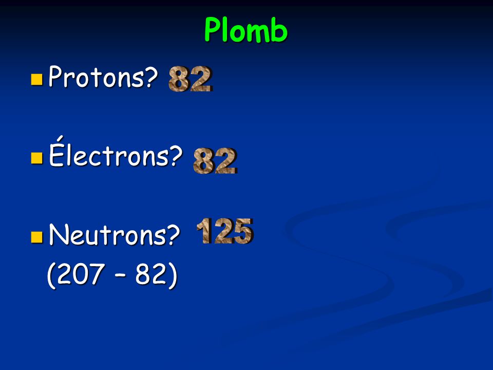 Plomb Protons Électrons Neutrons (207 – 82)