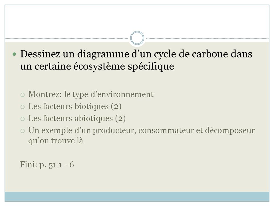 Dessinez un diagramme d’un cycle de carbone dans un certaine écosystème spécifique