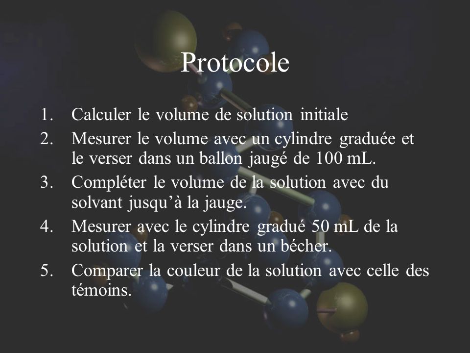 Protocole Calculer le volume de solution initiale