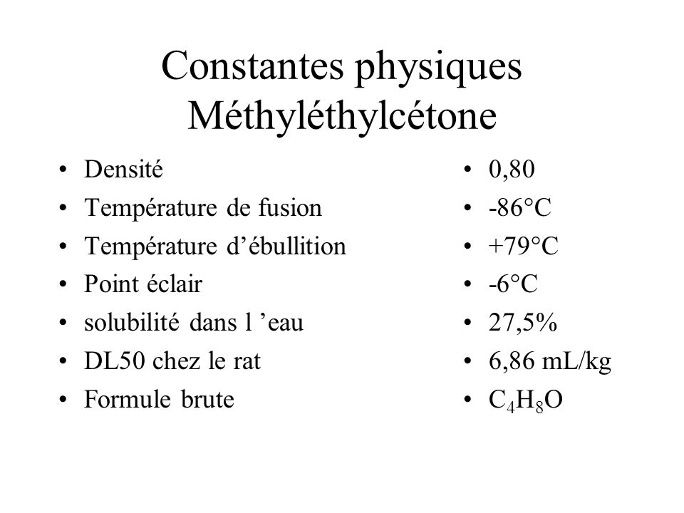 Constantes physiques Méthyléthylcétone